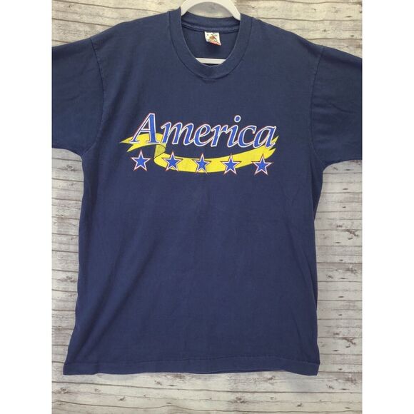 Vintage Single Stitch America T-shirt Mens Xl Fruit Of The Loom Tag Blue‎ - Picture 1 of 12